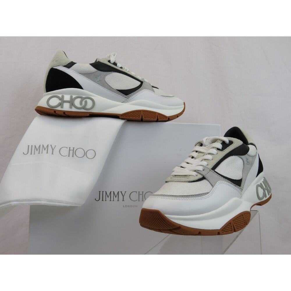 JIMMY CHOO LANDON GRAY SUEDE WHITE BLACK LEATHER PLATFORM SNEAKERS 42.5 9.5
